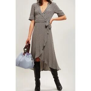 Ganni Black White Gingham Check True Wrap Midi Dress Sz 34 (XS-2)
